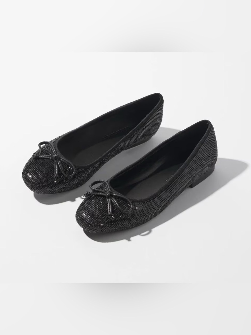 White House black market Black crystal Embellished Ballet Flats with bow detail